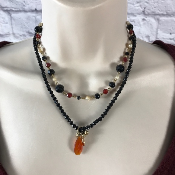 Glass bead double strand pendant necklace LOFT Ann Taylor - Picture 1 of 7